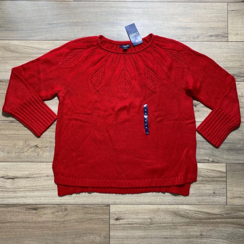 CHAPS Women Long Sleeve Crew Neck‎ Knit Pullover Sweater Size XL Red